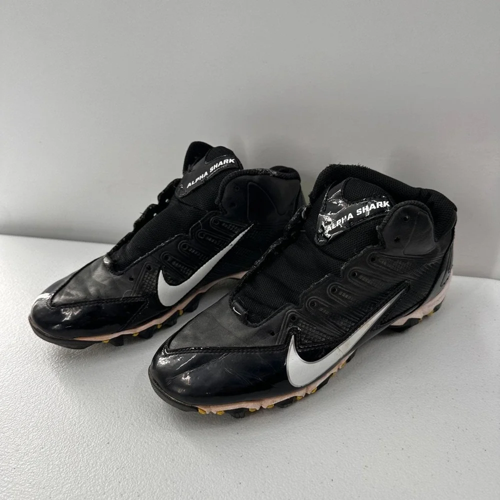 Nike Alpha Shark Football Cleats Mens 7 Black White Synthetic‎ Athletic Shoe See